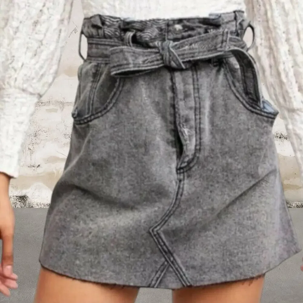 Free People East Of Eden Washed Black Grey Denim Mini Skirt Size 29